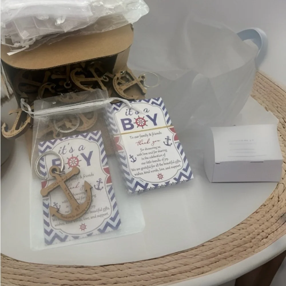 It's A Boy Anchor Keychain 50 Nautical Baby Shower Thank You Cards - Gift Sets